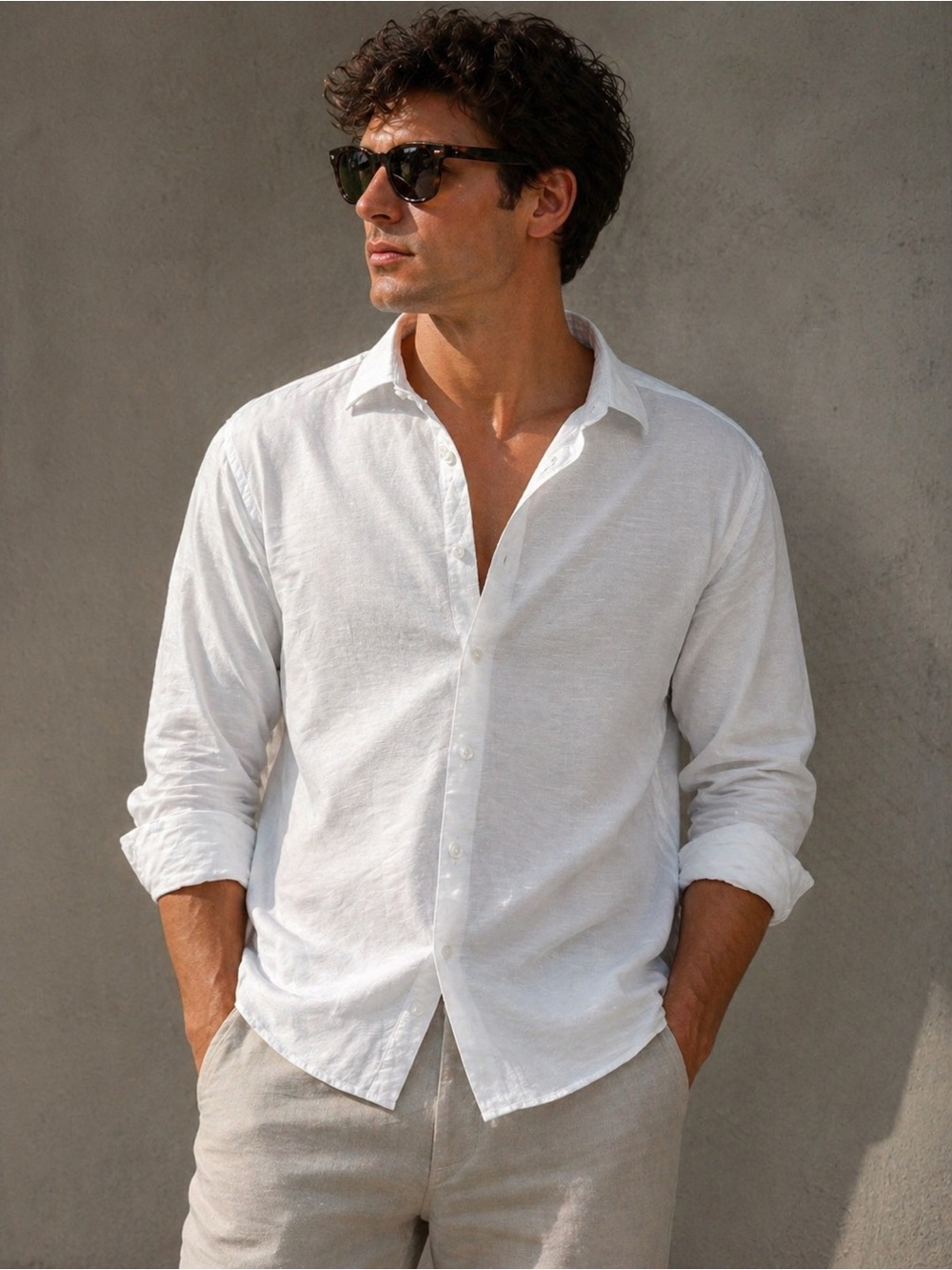 Banana Republic White Linen Cotton Slim Fit Button Down Shirt Mens Large